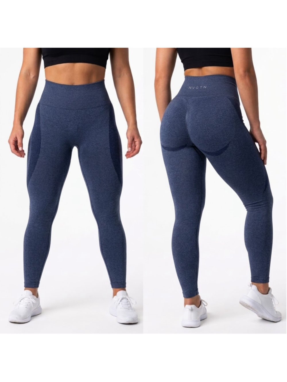 NVGTN Womens Seamless Workout Leggings High Waist Heather Navy Blue Size M